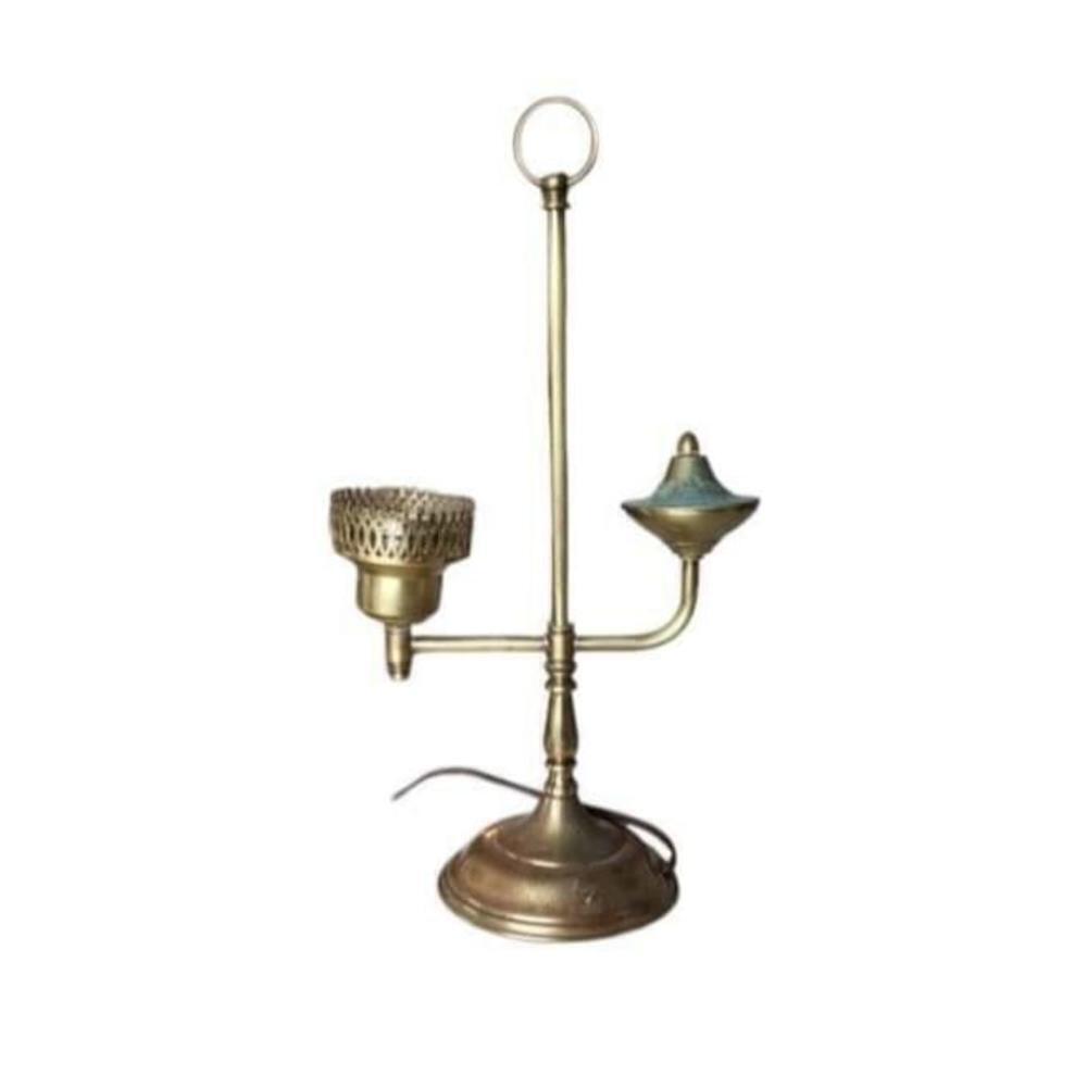 ANTIQUE VINTAGE BRASS STUDENT LAMP ELECTRIFIED NO SHADE